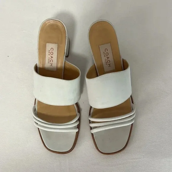 Coach Suede Off White Block Heel Strap Sandals size 7.5 - Picture 4 of 11